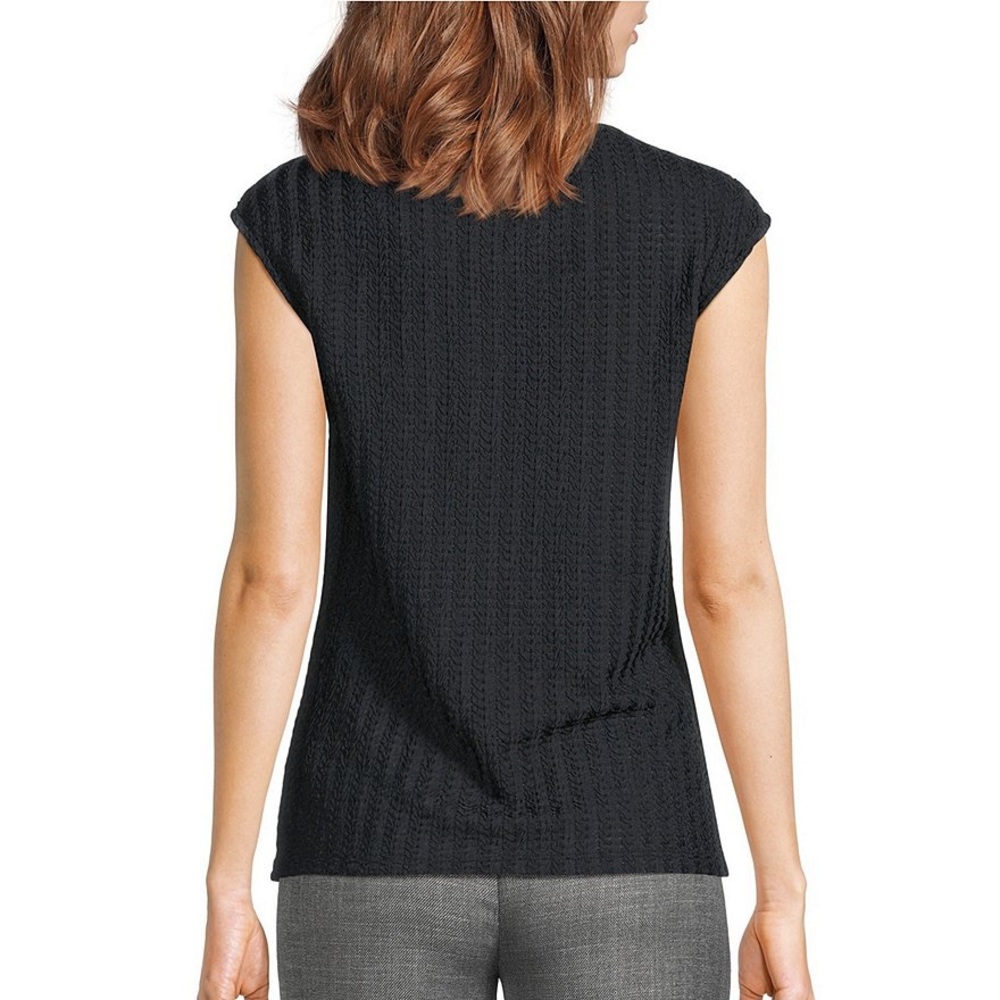 NWT Calvin Klein Textured Knit Crew Neck Cap Sleeve Top in Navy, Size: Large - Picture 2 of 12